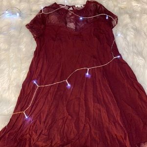 Burgundy Dress with Lace Detailing